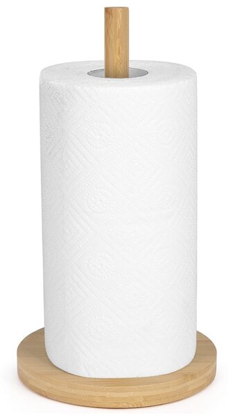 Suport Pufo din lemn de bambus pentru rola hartie, prosoape de bucatarie, 35 cm, maro