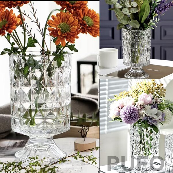 Vaza Decorativa Eleganta Pufo Luxury din Sticla cu Picior pentru Flori si Aranjamente, 18 cm- Design Modern pentru Living si Decor Interior