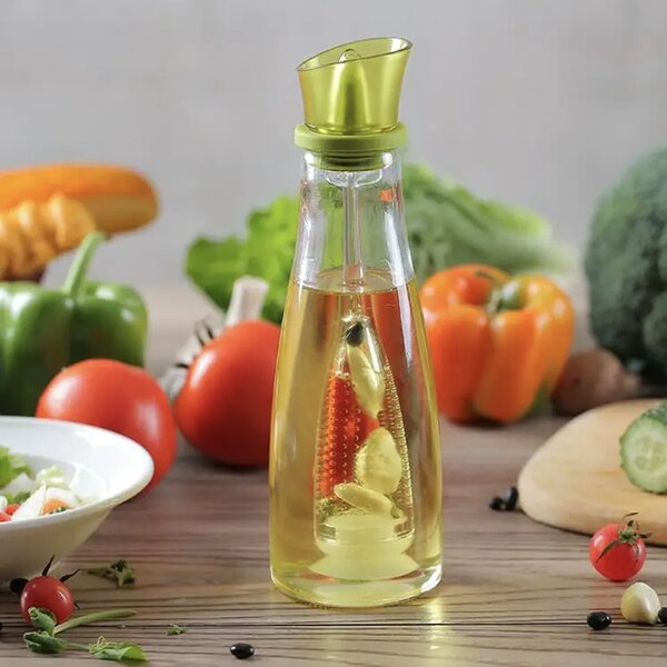 Oliviera Pufo Infusion din sticla cu infuzor si picurator din silicon pentru lichide, ulei, otet, 500 ml