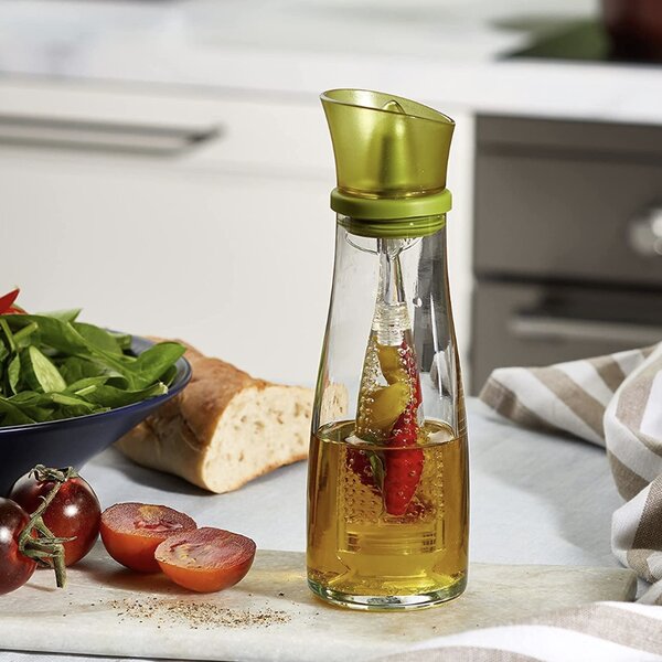 Oliviera Pufo Infusion din sticla cu infuzor si picurator din silicon pentru lichide, ulei, otet, 500 ml