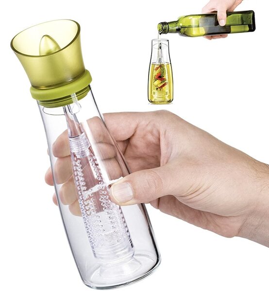 Oliviera Pufo Infusion din sticla cu infuzor si picurator din silicon pentru lichide, ulei, otet, 500 ml