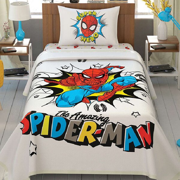 Lenjerie si Cuvertura Copii Spider-Man Super Hero, Pentru Pat de 120x200 cm (Bumbac 100%)