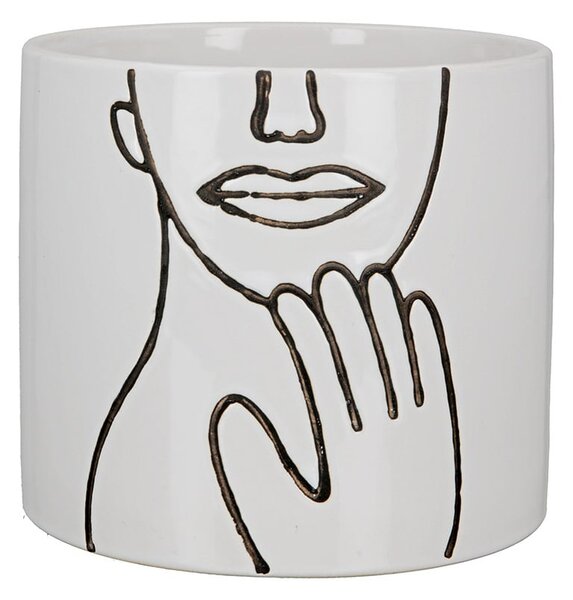 Ghiveci Timido, Ceramica, Alb Negru, 13x13x13 cm