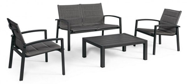 Set masa, canapea si 2 scaune Laiken, Aluminiu, Negru, 66 124 90x71 71 63x80 80 35 cm