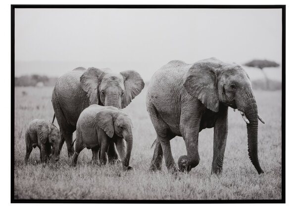Tablou inramat Elephant Family, Lemn Paper, Negru, 144x4.5x104.2 cm