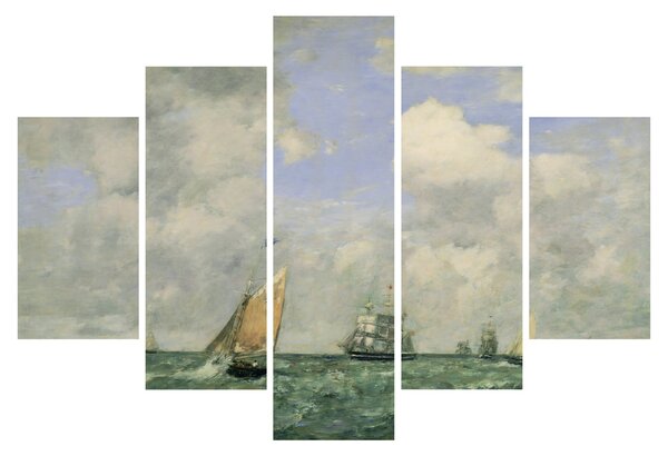 Tablou - Eugène Boudin, Ships and Sailing Boats Leaving Le Havre, reproducere (150x105 cm)