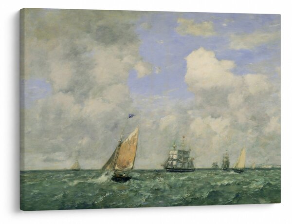 Tablou - Eugène Boudin, Ships and Sailing Boats Leaving Le Havre, reproducere (70x50 cm)