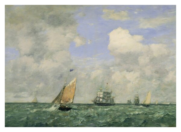 Tablou - Eugène Boudin, Ships and Sailing Boats Leaving Le Havre, reproducere (70x50 cm)