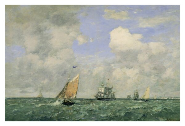 Tablou - Eugène Boudin, Ships and Sailing Boats Leaving Le Havre, reproducere (90x60 cm)