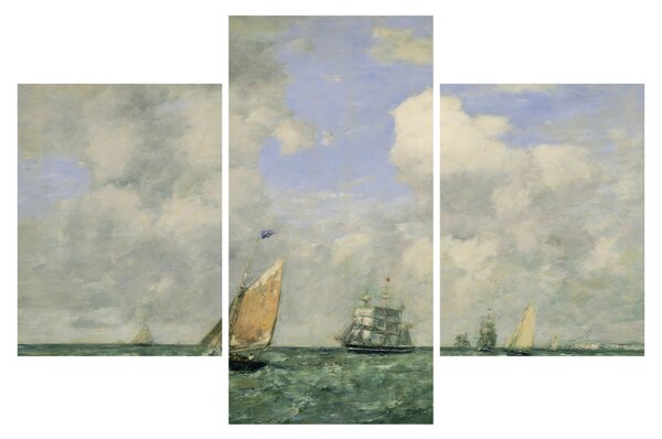 Tablou - Eugène Boudin, Ships and Sailing Boats Leaving Le Havre, reproducere (90x60 cm)