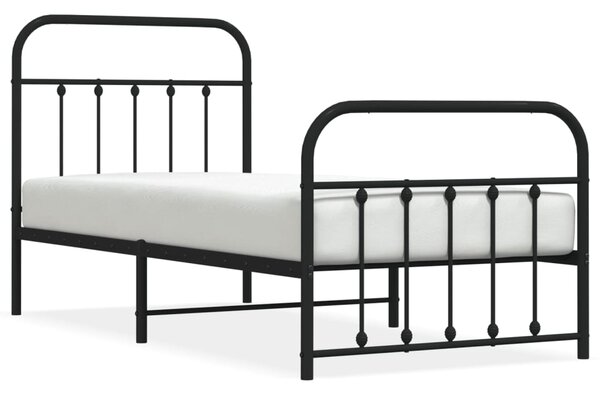 Cadru pat metalic cu tăblii de cap/picioare, negru, 90x190 cm