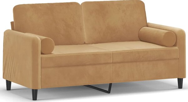 Canapea cu 2 locuri cu pernuțe, maro, 140 cm, catifea