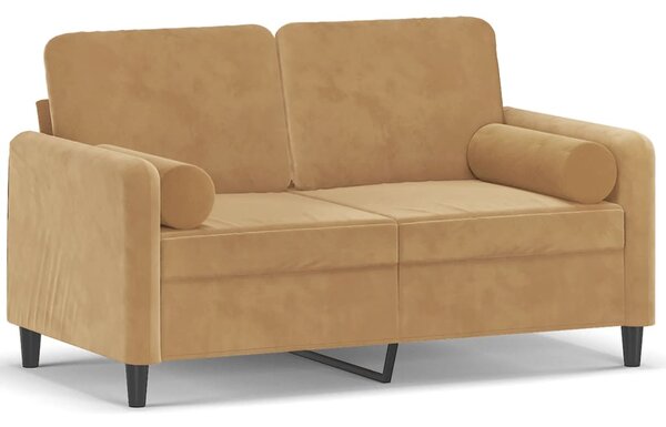 Canapea cu 2 locuri cu pernuțe, maro, 120 cm, catifea