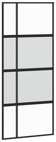 Ușă glisantă, negru, 90x205 cm, sticlă securizată și aluminiu