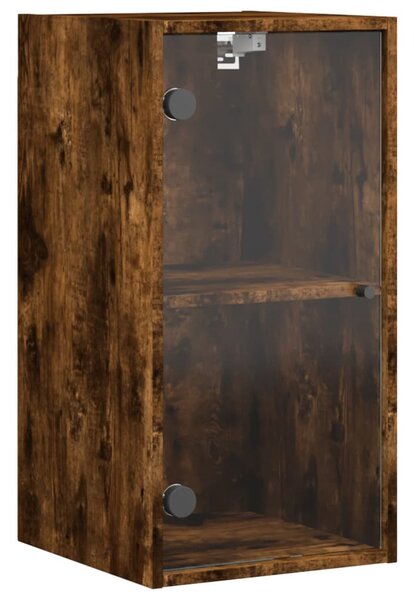 Dulap de perete cu uși din sticlă, stejar fumuriu,35x37x68,5 cm