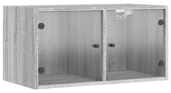 Dulap de perete cu uși din sticlă, gri sonoma, 68,5x37x35 cm