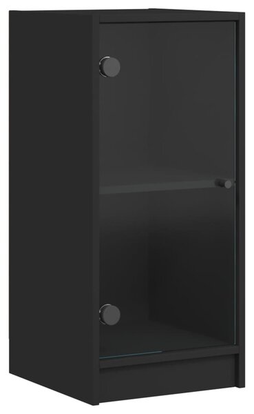 Dulap lateral cu uși din sticlă, negru, 35x37x75,5 cm
