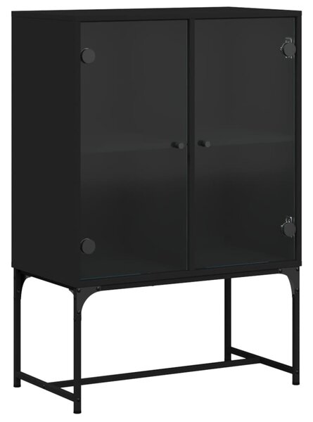 Dulap lateral cu uși din sticlă, negru, 69x37x100 cm