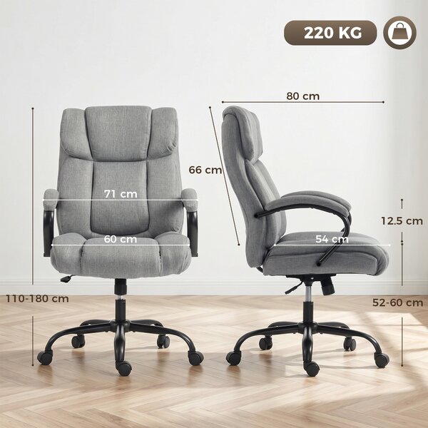 Vinsetto Scaun de birou ergonomic din material tip in, 220 kg, rotativ, reglabil pe înălțime, gri deschis | Aosom Romania