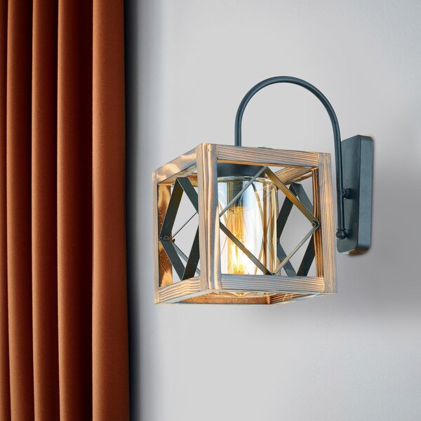 Lampa de perete 890BCN2101, lemn de brad/sticla, 28x30 cm