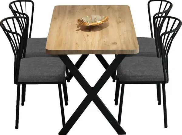 Set masa cu 4 scaune metal, Amsterdam Homs, nuc/negru 70 x 110 cm
