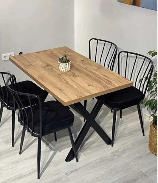 Set masa cu 4 scaune metal, Amsterdam Homs, nuc/negru 70 x 110 cm
