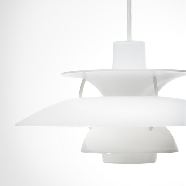 Louis Poulsen Lampă suspendată PH 5 320, alb opal, E14, reglabil, Alb, Camera de zi / sufragerie, Plastic, Design