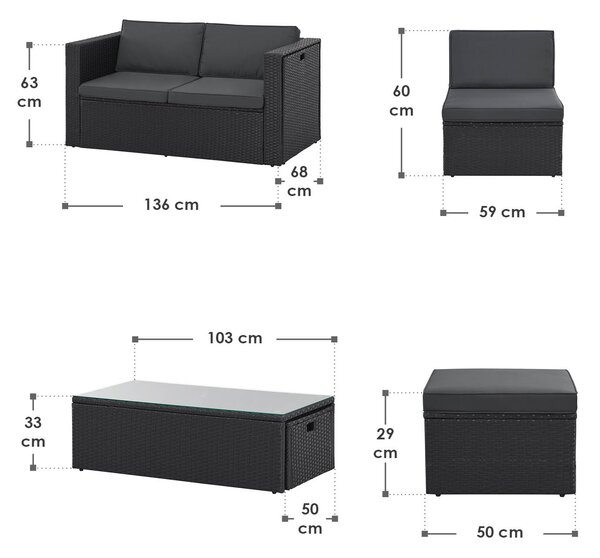 Juskys Set ratan Salou - negru