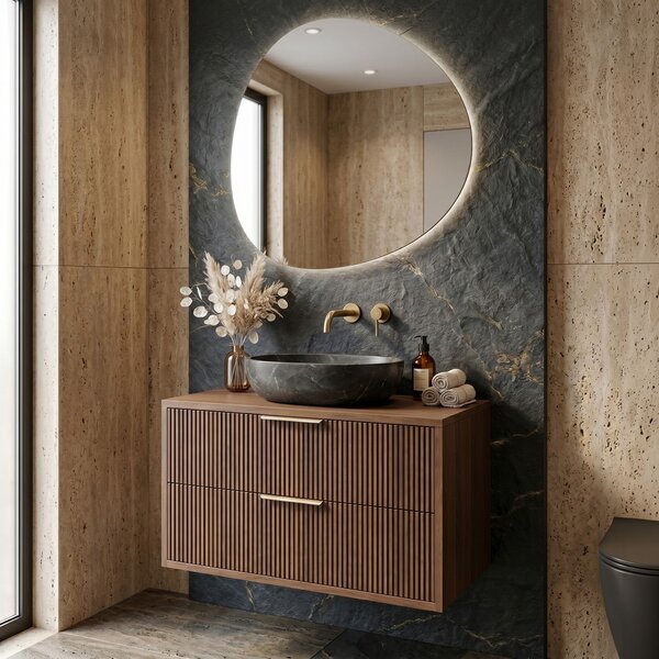 Dulap baie pentru lavoar Rea Mono 80cm Brown