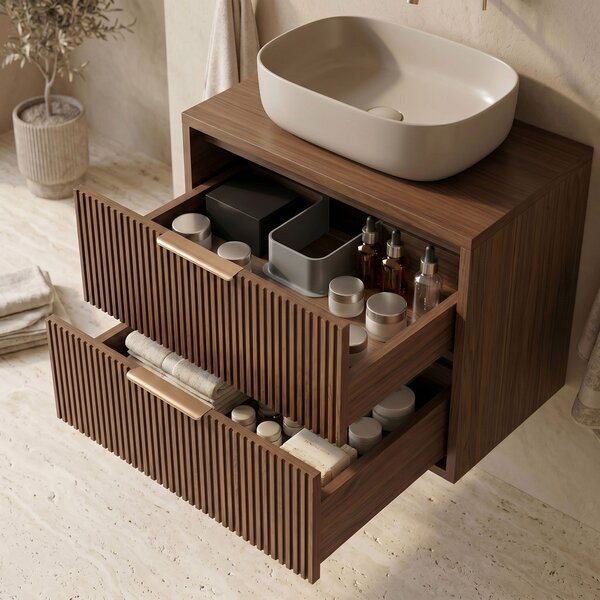 Dulap baie pentru lavoar Rea Mono 80cm Brown