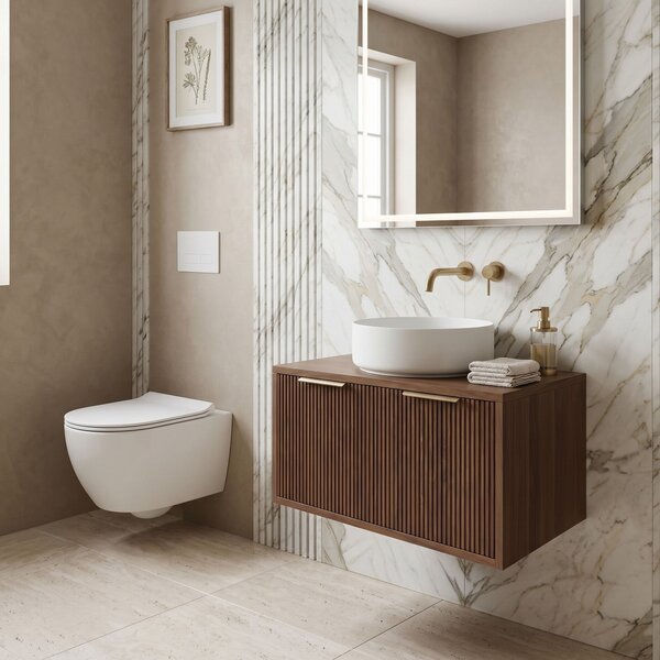 Dulap baie pentru lavoar Rea Core 80cm Brown
