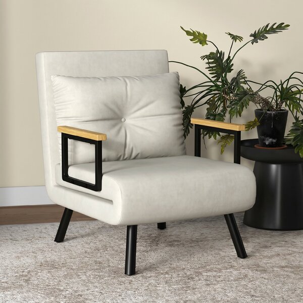 HOMCOM Canapele Extensibile Individuală Alb Crem 63x73x81 cm cu Pernă Extensibilă pe 5 Nivele | Aosom Romania
