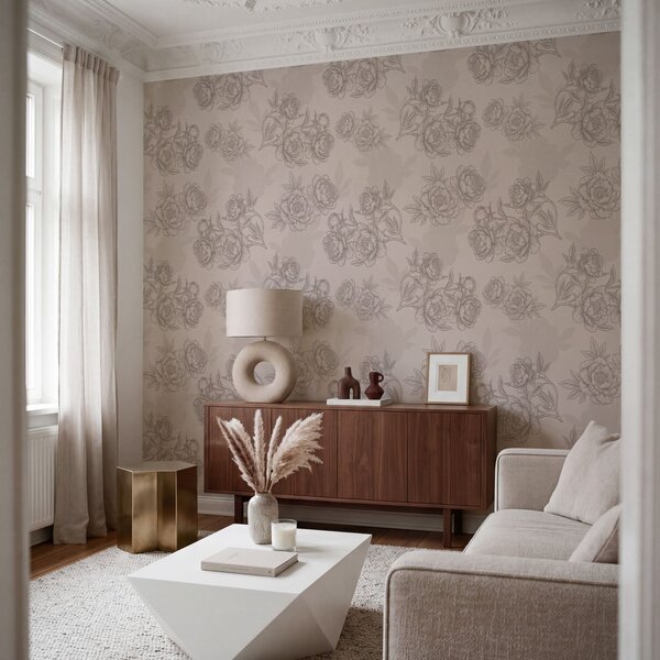 Fototapet Motiv floral cu linii delicate, Fototapet flori, Fototapet populare, t00864v2 - Tapeko.ro