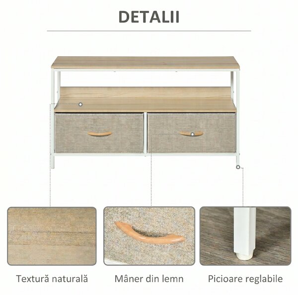 HOMCOM Mobilier pentru Televizor de 47" cu Sertare Pliabile din Material Textil și Raft, 98x29x56 cm, Lemn Natural | Aosom Romania