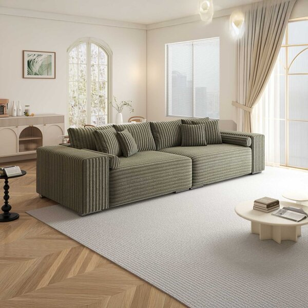 Canapea extensibilă dumonde cu ladă de depozitare Marbela XXL Tilia Verde Olive 295x120 cm