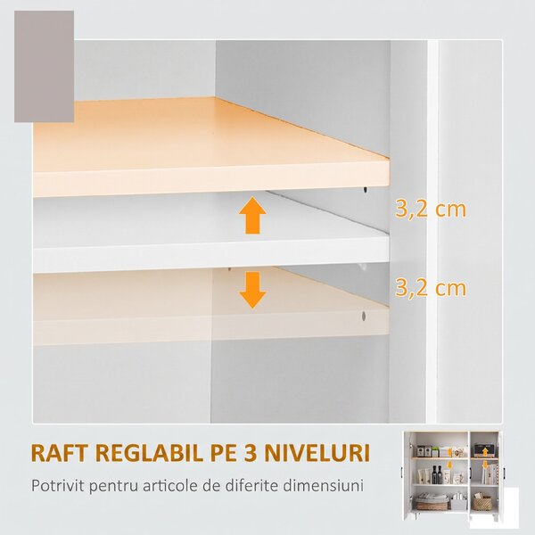 HOMCOM Bufet de Bucătărie din Lemn, Mobilier cu 3 Uși, Rafturi Reglabile, Stil Scandinav, pentru Living, Sufragerie, 90x30x90cm, Alb | Aosom Romania