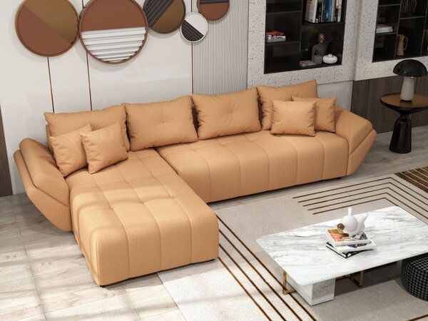 Colțar extensibil dumonde cu ladă de depozitare si sezut confortabil din spuma high-density, Berlin XL Enjoy Mango 350x185 cm II
