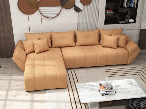 Colțar extensibil dumonde cu ladă de depozitare si sezut confortabil din spuma high-density, Berlin XL Enjoy Mango 350x185 cm II