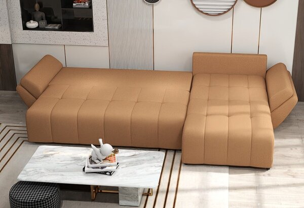 Colțar extensibil dumonde cu ladă de depozitare si sezut confortabil din spuma high-density, Berlin XL Enjoy Mango 350x185 cm II
