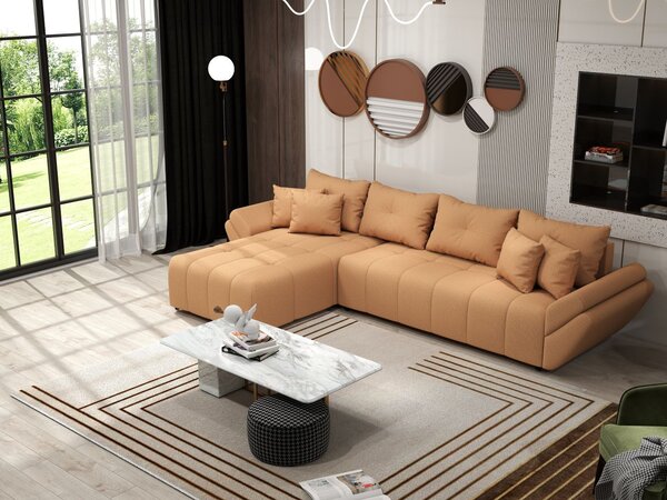 Colțar extensibil dumonde cu ladă de depozitare si sezut confortabil din spuma high-density, Berlin XL Enjoy Mango 350x185 cm II