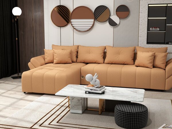 Colțar extensibil dumonde cu ladă de depozitare si sezut confortabil din spuma high-density, Berlin XL Enjoy Mango 350x185 cm II