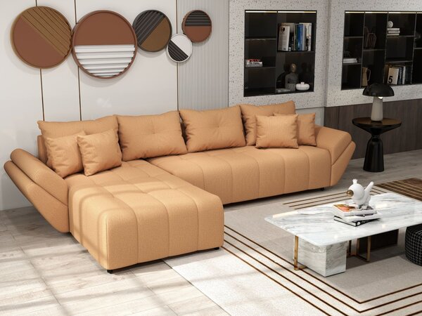 Colțar extensibil dumonde cu ladă de depozitare si sezut confortabil din spuma high-density, Berlin XL Enjoy Mango 350x185 cm II