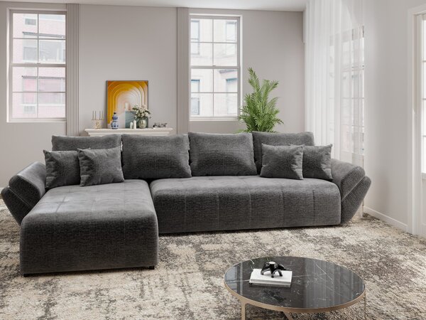 Colțar extensibil dumonde cu ladă de depozitare si sezut confortabil din spuma high-density, Berlin XL Monolith Gri Antracit 350x185 cm
