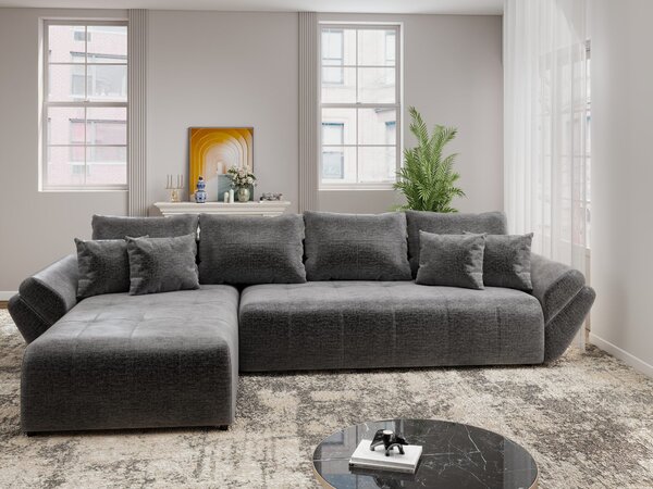 Colțar extensibil dumonde cu ladă de depozitare si sezut confortabil din spuma high-density, Berlin XL Monolith Gri Antracit 350x185 cm