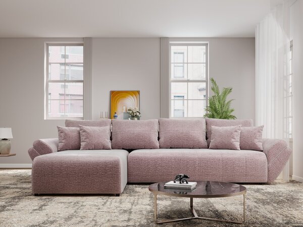 Colțar extensibil dumonde cu ladă de depozitare Berlin XL Monolith Roz Pudrat 350x185 cm