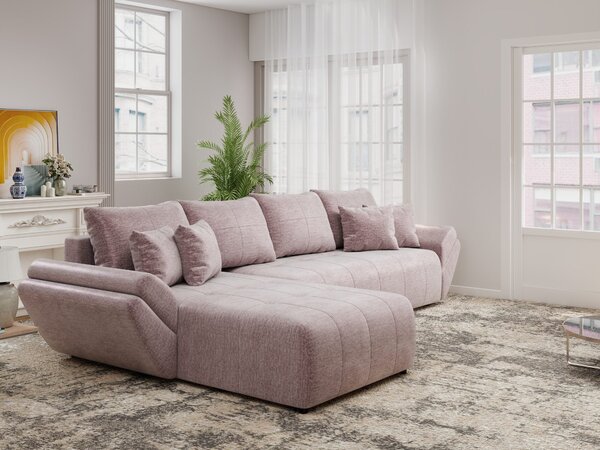 Colțar extensibil dumonde cu ladă de depozitare Berlin XL Monolith Roz Pudrat 350x185 cm