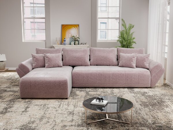 Colțar extensibil dumonde cu ladă de depozitare Berlin XL Monolith Roz Pudrat 350x185 cm