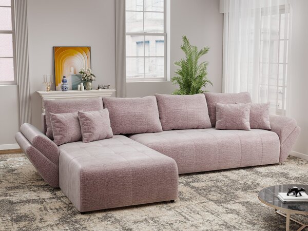 Colțar extensibil dumonde cu ladă de depozitare Berlin XL Monolith Roz Pudrat 350x185 cm