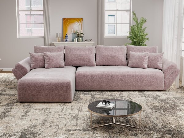 Colțar extensibil dumonde cu ladă de depozitare Berlin XL Monolith Roz Pudrat 350x185 cm