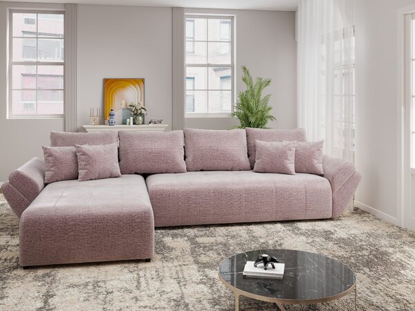 Colțar extensibil dumonde cu ladă de depozitare Berlin XL Monolith Roz Pudrat 350x185 cm